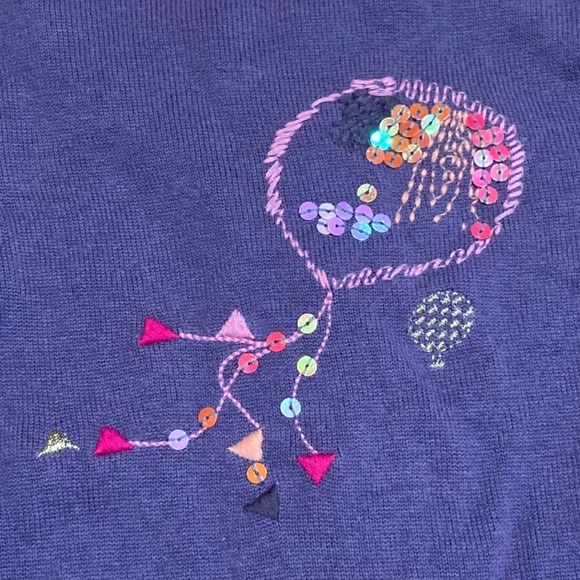 Catimini Knit Zip Up Cardigan Sweater Girls Purple Pink Geometric Elbow Patches - Picture 5 of 7